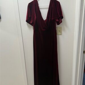 Velvet Deep V Maxi Dress in Burgundy